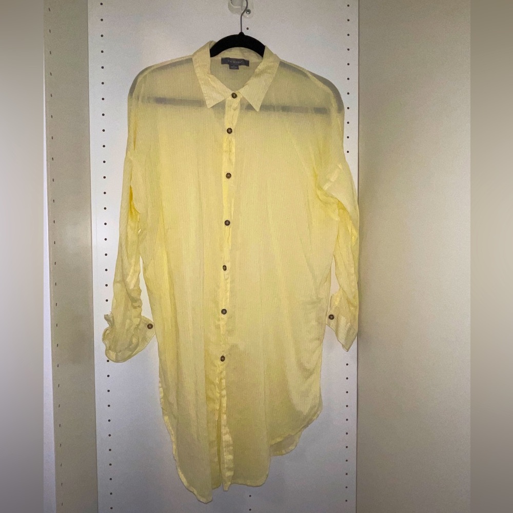 Yellow see through long sleeves dress